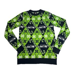 NFL Men's Green‎ Seattle Seahawks Christmas Candy Canes Holiday Sweater SMALL